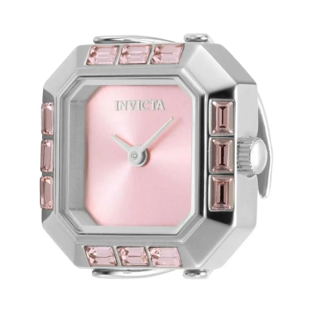 Invicta Angel 49581 Women Pink Dial Crystal Octagon Case Silver Tone Ring Watch